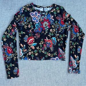 Alice + Olivia Black floral Graphic Crop Blouse